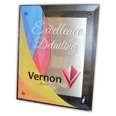 8"x10" Digital Color Glass Stand-Off Plaque WITH EASEL BACK FOR DESKTOP DISPLAY