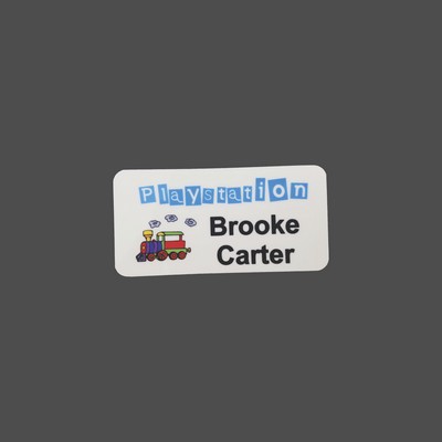 White Plastic 4-Color Process Name Badge 1 1/2" x 3"