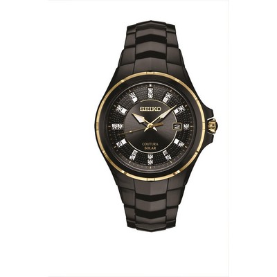 Seiko Men's Black ion Solar Watch with Diamonds