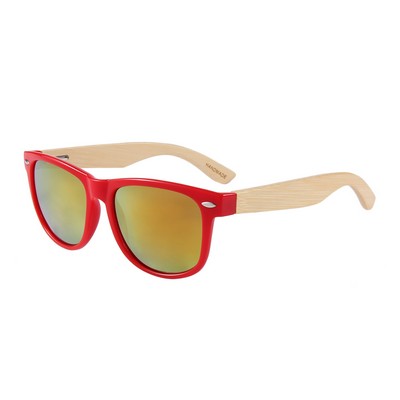 Bamboo Sunglasses - Red Mirror Lenses - Red Frames