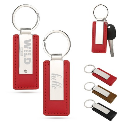 Metal Keychain With PU Leather