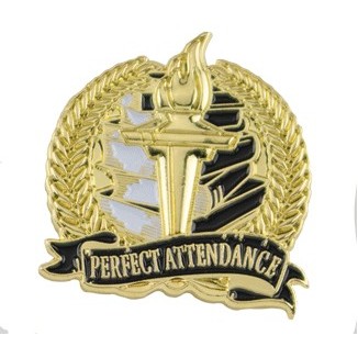 Bright Gold Academic Perfect Attendance Lapel Pin (1-1/8")