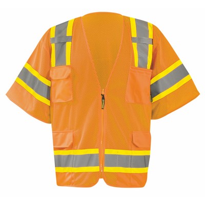 Class 3 Mesh Two Tone Multipocket Surveyor Safety Vest w/Zipper