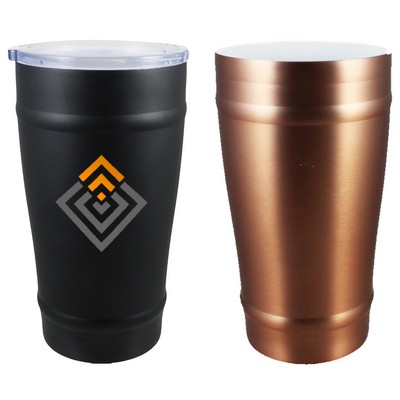 16 Oz. Stainless Vacuum Double Wall CeramiSteel Beer Tumbler w/Drink Through Lid (Screen Printed)