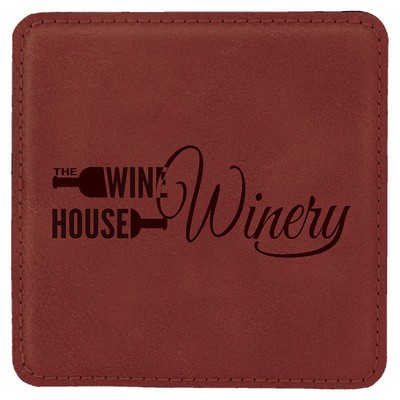 Square Coaster, Rose Faux Leather, 4x4"