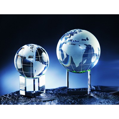 Global w/Meridian & Rainbow Base Optical Crystal Award/Trophy. 3.125"