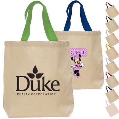 12 Oz. Promotional Cotton Canvas Tote Bag w/Nylon Web Handles USA Decorated (15" X 15")