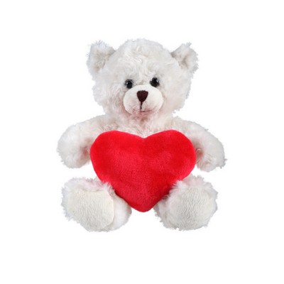 soft plush Cream Curly Sitting Bear with heart