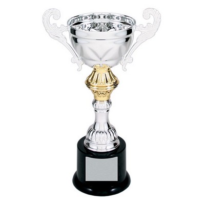 13" Tall Silver Metal Cup Trophy on Plastic Base