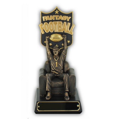 10" Fantasy Football Gold & Bronze Finished Man on Arm Chair Trophy