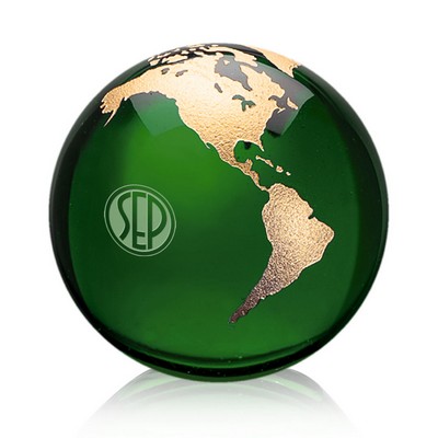 Globe Paperweight - 4" Green/Gold