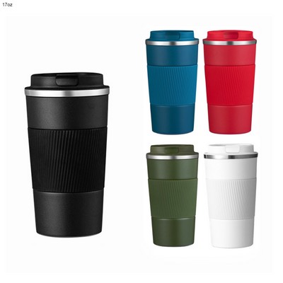 17 Oz. Stainless Steel Vacuum Coffee Cup w/Anti-Slip Grip