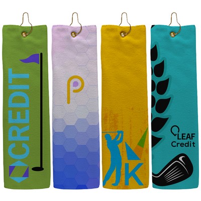 Small Custom Full Color Grommeted Tri-Fold Golf Towel