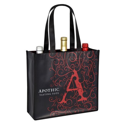 Custom 120g Laminated Non-Woven 3-Bottle Wine Tote 12"x11"x4"