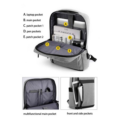 Laptop Backpack/Business Bag w/USB Port