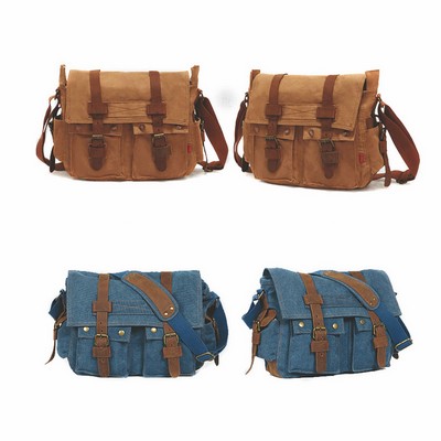 Messenger Bag Canvas Leather Shoulder Bag