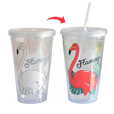 double layer 450ml cold color changing PS tumbler Straw cup