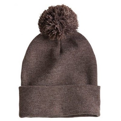 Sportsman™ Heathered 12" Pom-pom Knit Beanie (Blank)