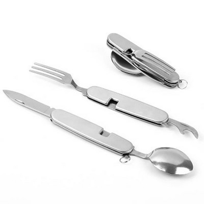 4 in 1 Camping Stainless Steel Fork Knife Spoon opener Set