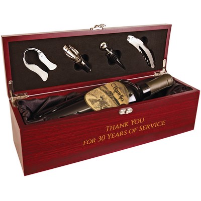 Rosewood Finish Single Wine Box with Tools & Satin Lining