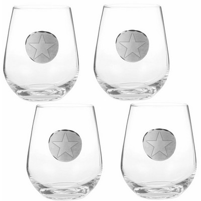 Stemless Wine Glass Set of 4 w/ Metal Medallion