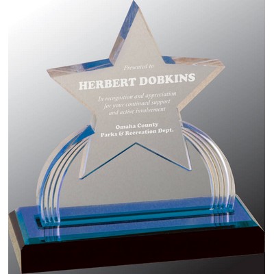 6" x 6.25" Blue Carved Star Impress Award