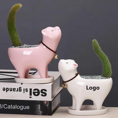 Cute Cat Succulent Plant Pot with Drain Tray