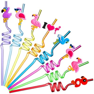 Reusable Flamingo Drinking Straws for Luau Hawaiian Pool Party