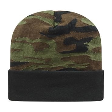 Cap America® USA Made Woodland Camo Beanie w/Cuff & 12" Knit