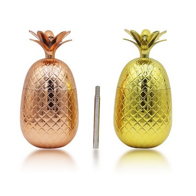 16 Oz. Pineapple Shaped Plastic Cocktail Cups w/Straw