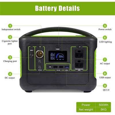 600W/153600mAh/110V Portable Camping Lithium Power Station