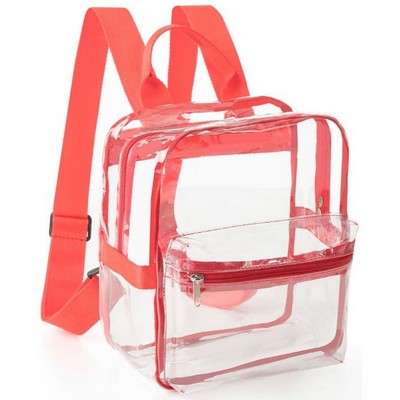 Mini Clear PVC Transparent Backpack with Front Accessory Pocket (11"x5")