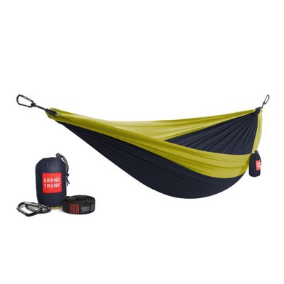 Double Deluxe Parachute Nylon Hammock w/Straps - Collegiate Navy/Chartreuse