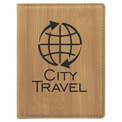 4 1/4" x 5 1/2" Bamboo Laserable Leatherette Passport Holder