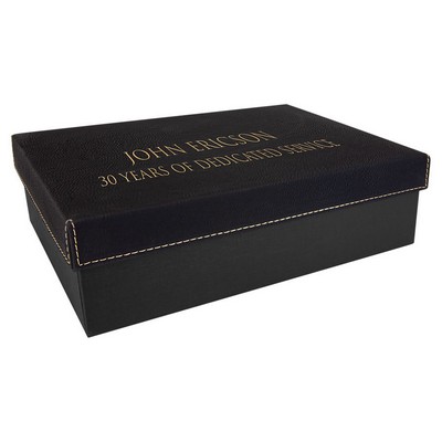 9 3/4" x 7" Black/Gold Gift Box with Laserable Leatherette Lid