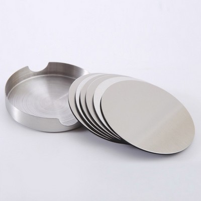 Round shape 6 PCS Stainless Steel Coasters With Holder