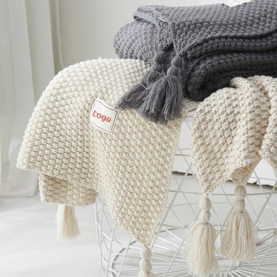 Soft Cozy Knit Blanket with Tassel 70 x 78"