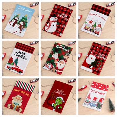 Custom Christmas Drawstring Bags Gift Bags Candy Bags Christmas Linen Goody Bags