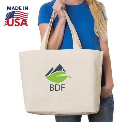 100% USA Made Cotton Canvas Jumbo Tote Bag w/Bottom Gusset (20"x 14.5"x 4.5")