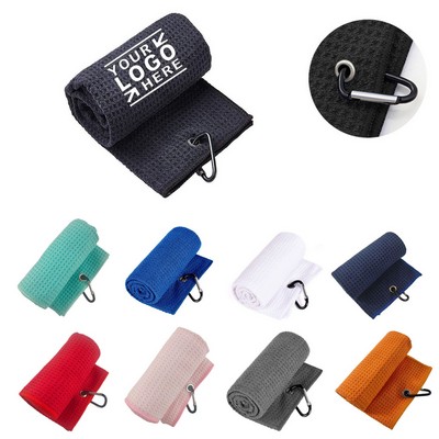 Tri-fold Waffle Microfiber Golf Towel w/ Hook