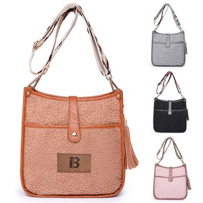 PU Leather Plush Crossbody Bags Fit for Women in Winter