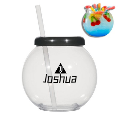 20 Oz Fish Bowl Cup With Straw