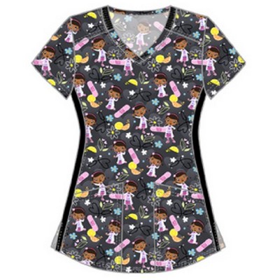 Cherokee® Women's Tooniforms V-Neck Print Scrub Top (Sweet McStuffins)