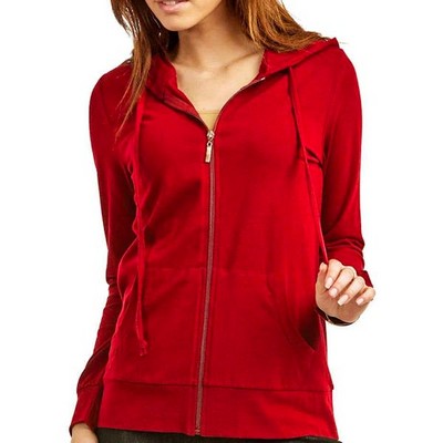 Women's Jersey Zip-Up Hoodie Jackets - Small, Red (Case of 24)