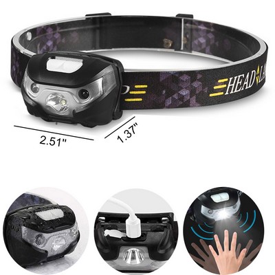 Rechargeable Waterproof Headlamp With Motion Sensor