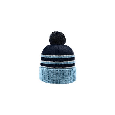 134 Striped Beanie With Cuff & Pom