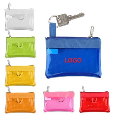 Colored PVC Zippered Coin Pouch w/Key Ring