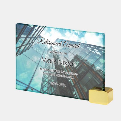 Color Photo Imprinted Jade Achievement Award with Brass Rectangle (L)