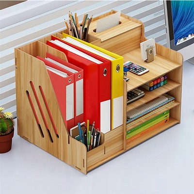 "Wooden Document Rack and Desk Organizer File Sorter"