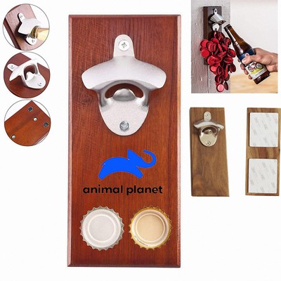 Wall Mounted Wooden Bottle Opener W/Magnet